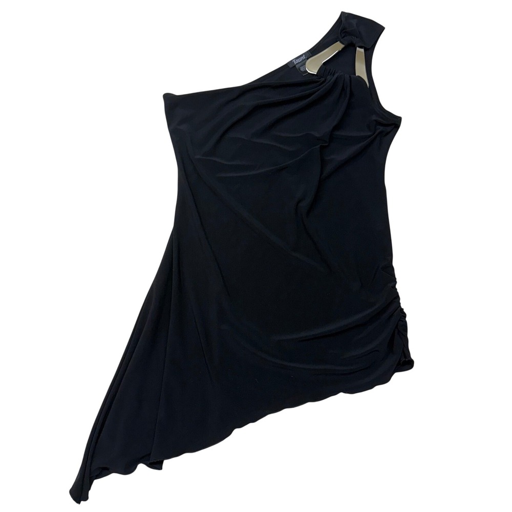 Taunt One Shoulder Asymmetrical Top Black Silver Hardware Side Ruched Medium